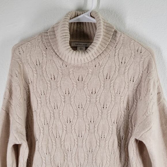 Tabitha Webb Turtleneck Sweater Womens Large Beige Ivory Cable Knit Fisherman - Picture 2 of 11